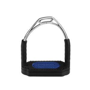 "HS BOW BALANCE STIRRUPS, ST.ST. WITH BLACK/BLUE PAD 5.1/8"""