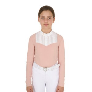 GIRL'S RHINESTONE COMPETITION POLO SHIRT LS BUTTONS