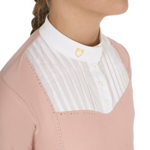 GIRL'S RHINESTONE COMPETITION POLO SHIRT LS BUTTONS