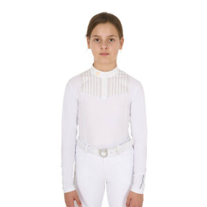 GIRL'S RHINESTONE COMPETITION POLO SHIRT LS BUTTONS