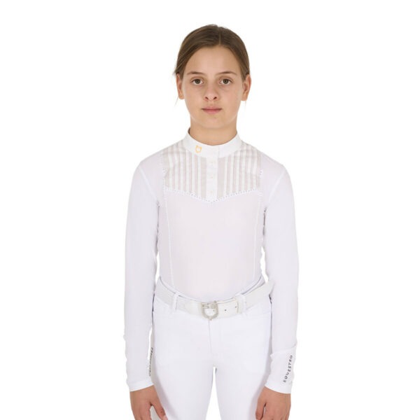 GIRL'S RHINESTONE COMPETITION POLO SHIRT LS BUTTONS