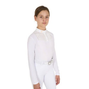 GIRL'S RHINESTONE COMPETITION POLO SHIRT LS BUTTONS