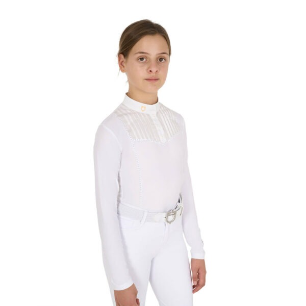 GIRL'S RHINESTONE COMPETITION POLO SHIRT LS BUTTONS