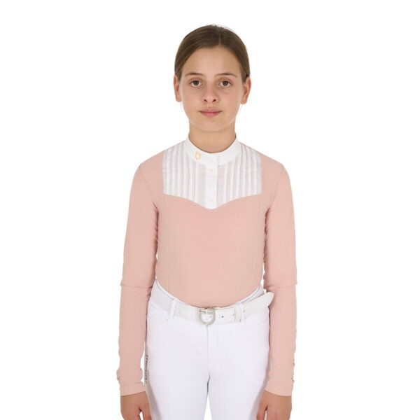GIRL'S RHINESTONE COMPETITION POLO SHIRT LS BUTTONS