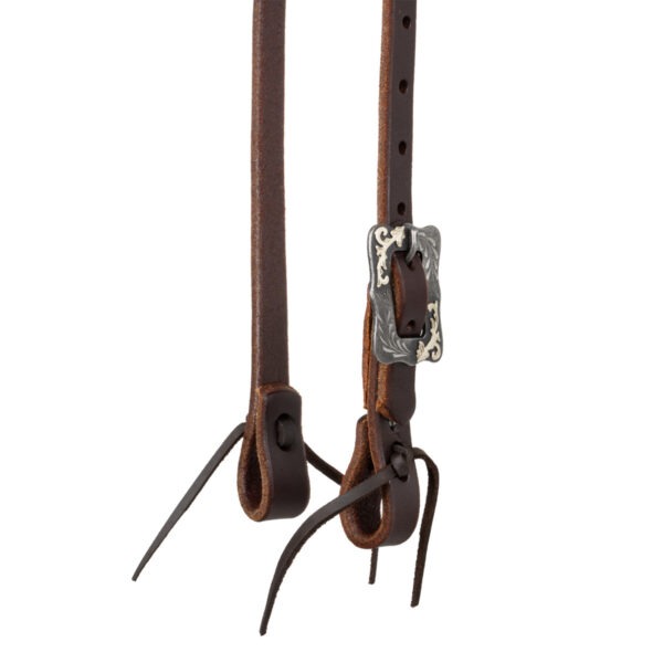 ROLLED EAR BLACK STEEL BUCKLE OILED WESTERN BRIDLE
