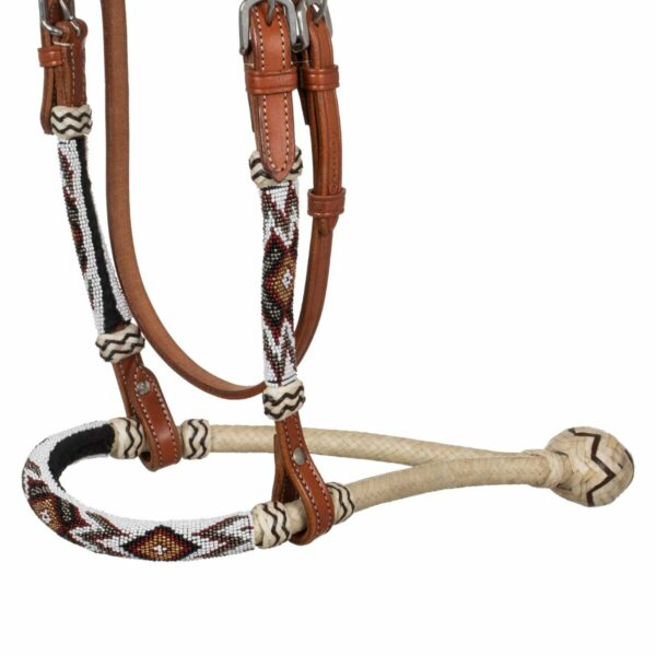 BRIDLE BOSAL WITH BEADED SOUTHWEST DECORATIONS AND COTTON MECATE REINS